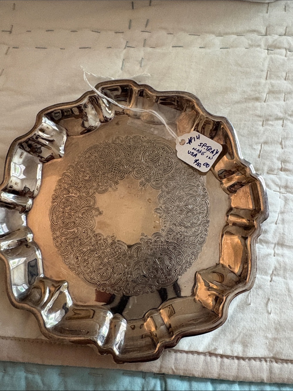 Silver Decorative Etched silver dish